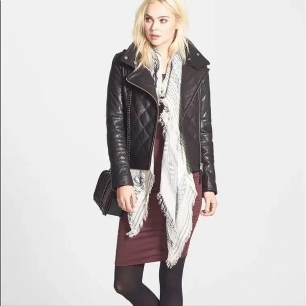 Mackage Moto Lambskin leather Quilted Fitted Zip Black L